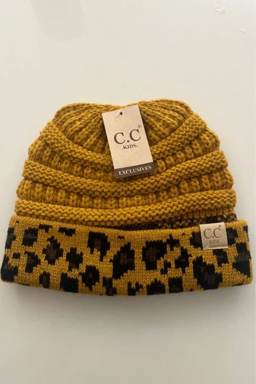 C.C Kids Mustard Yellow Cheetah Print Stocking Hat NWT